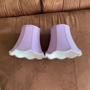 Pair of 8" Bell Shaped Purple Lamp Shades with beads along bottom